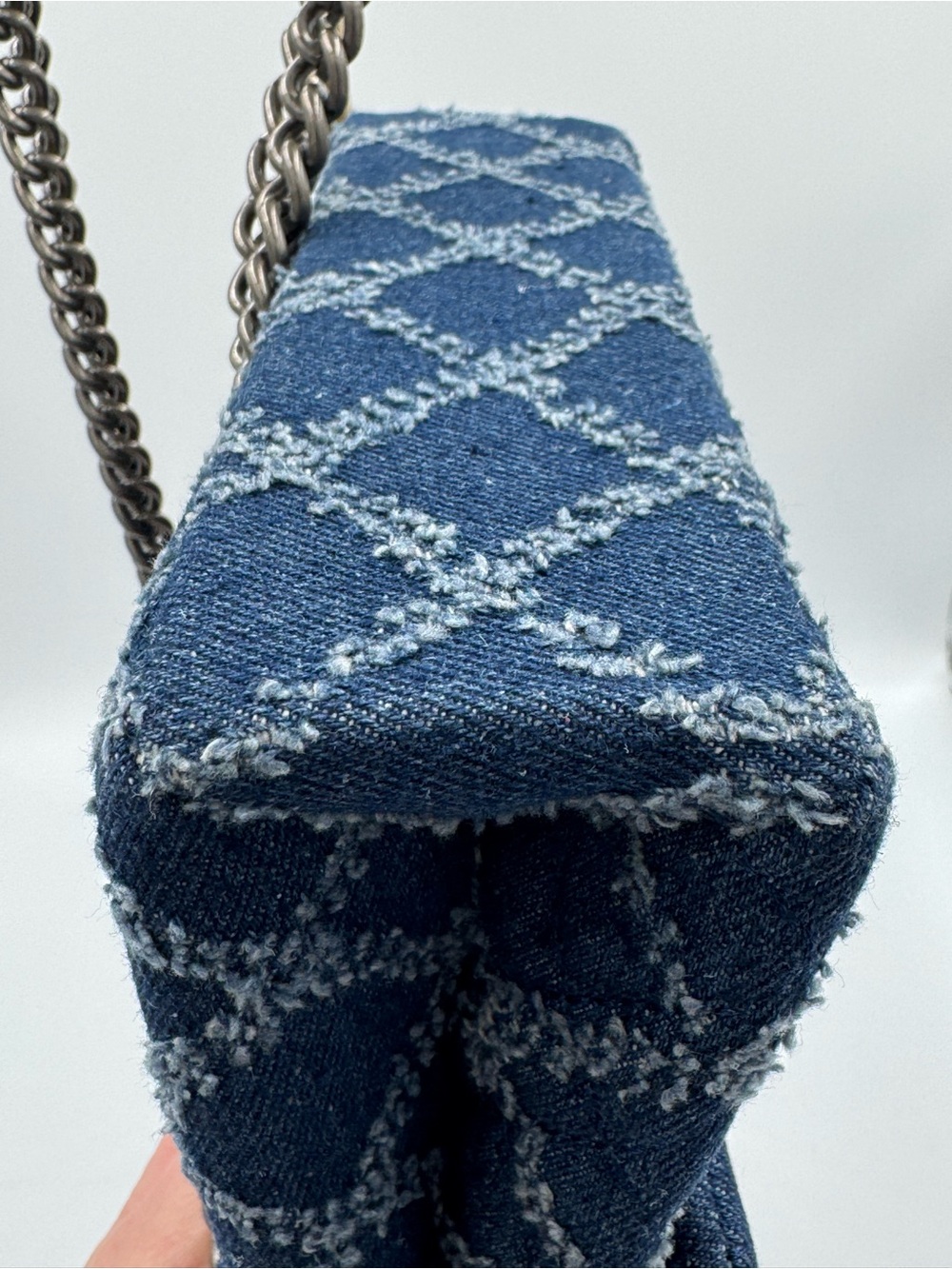 Kurt Geiger Brixton Denim Quilted Two-Way Bag w/ Pewter Tone Hardware & Dust Bag - Picture 9 of 13
